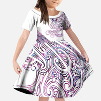 Mawhero Paua shell Kowhaiwhai Taniko Personalised Family Matching Off The Shoulder Long Sleeve Dress and Hawaiian Shirt Taniwha Maori Tribal Style