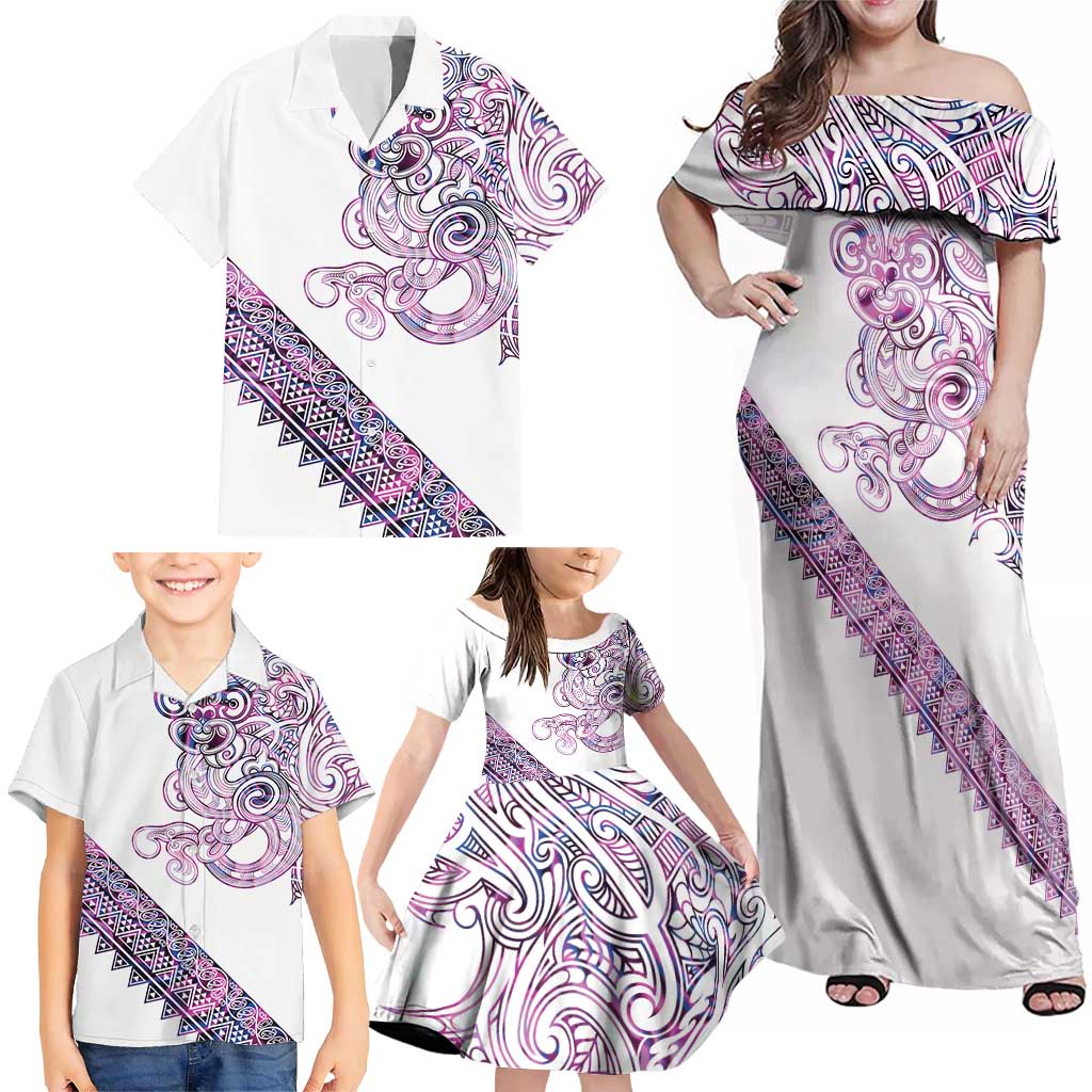 Mawhero Paua shell Kowhaiwhai Taniko Personalised Family Matching Off Shoulder Maxi Dress and Hawaiian Shirt Taniwha Maori Tribal Style LT9 - Polynesian Pride