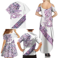 Mawhero Paua shell Kowhaiwhai Taniko Personalised Family Matching Summer Maxi Dress and Hawaiian Shirt Taniwha Maori Tribal Style