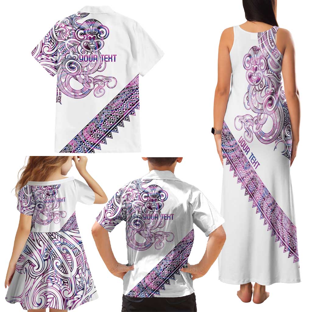 Mawhero Paua shell Kowhaiwhai Taniko Personalised Family Matching Tank Maxi Dress and Hawaiian Shirt Taniwha Maori Tribal Style
