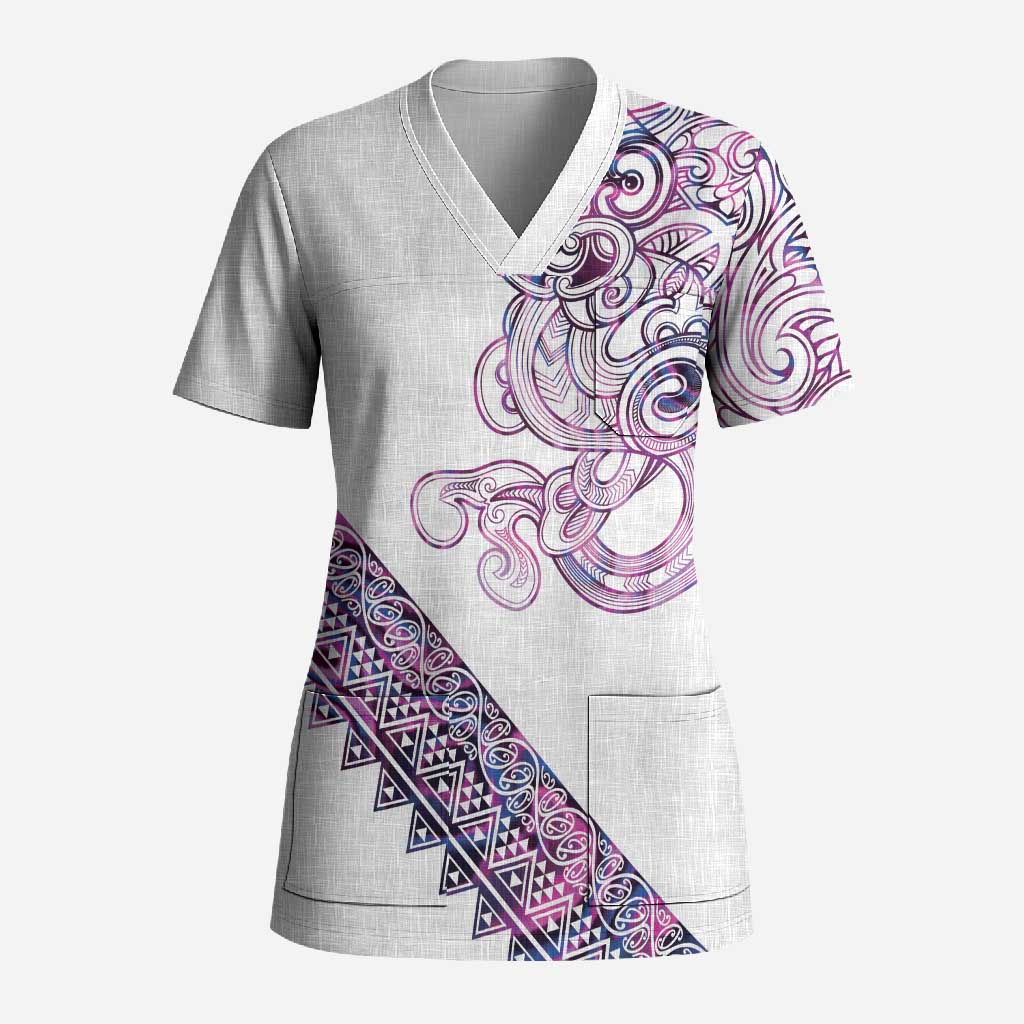 Mawhero Paua shell Kowhaiwhai Taniko Personalised Scrub Top Taniwha Maori Tribal Style LT9 Adult Pink - Polynesian Pride