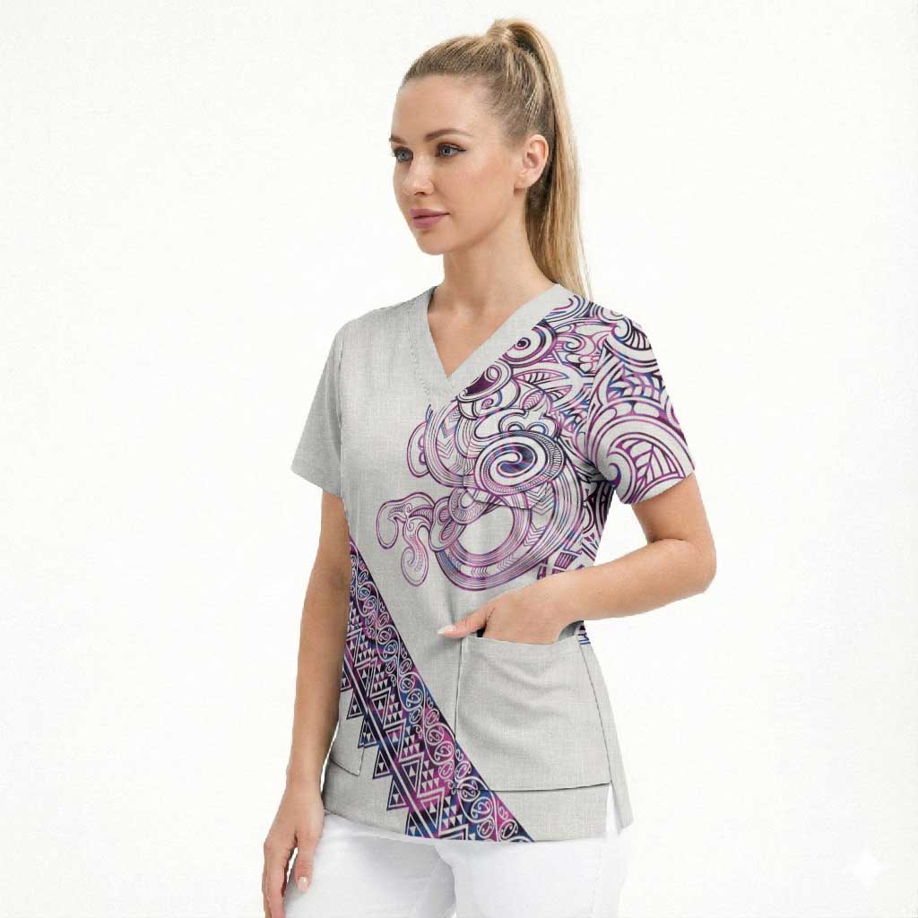 Mawhero Paua shell Kowhaiwhai Taniko Personalised Scrub Top Taniwha Maori Tribal Style LT9 - Polynesian Pride