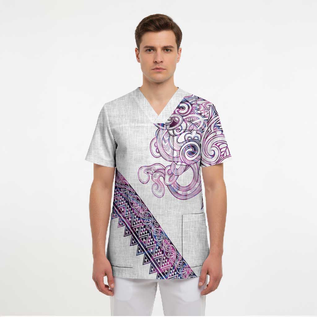 Mawhero Paua shell Kowhaiwhai Taniko Personalised Scrub Top Taniwha Maori Tribal Style LT9 - Polynesian Pride