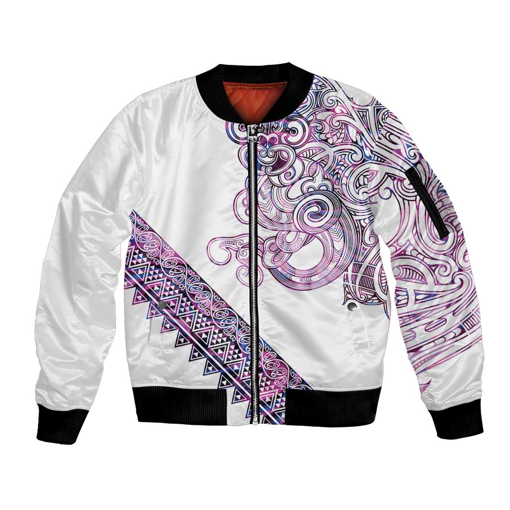 Mawhero Paua shell Kowhaiwhai Taniko Personalised Sleeve Zip Bomber Jacket Taniwha Maori Tribal Style LT9 Unisex Pink - Polynesian Pride