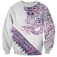 Mawhero Paua shell Kowhaiwhai Taniko Personalised Sweatshirt Taniwha Maori Tribal Style LT9 Unisex Pink - Polynesian Pride