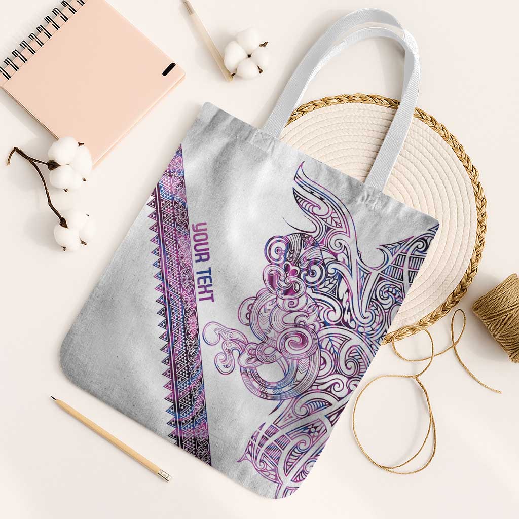 Mawhero Paua shell Kowhaiwhai Taniko Personalised Tote Bag Taniwha Maori Tribal Style LT9 White Strap One Size Pink - Polynesian Pride
