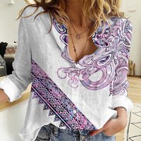 Mawhero Paua shell Kowhaiwhai Taniko Personalised Women Casual Shirt Taniwha Maori Tribal Style