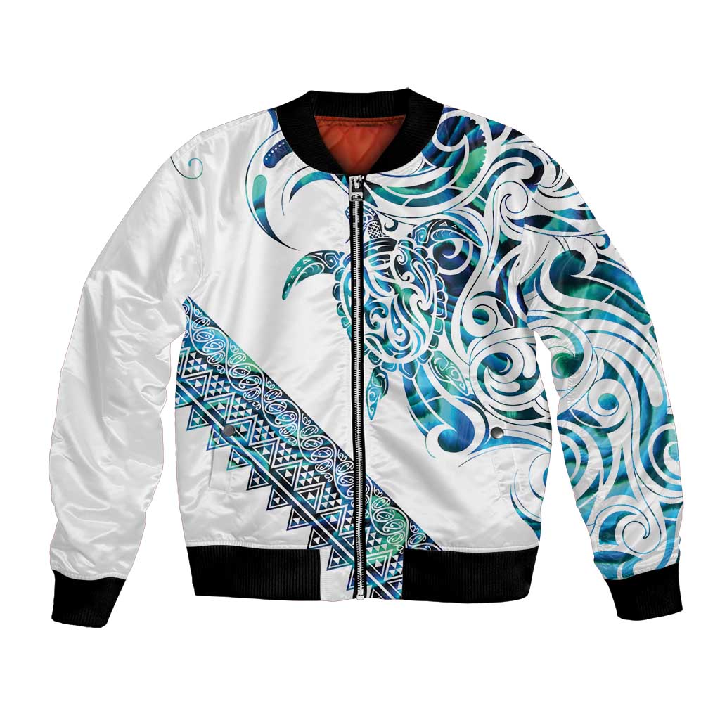 Kahui Whetu Paua shell Kowhaiwhai Taniko Personalised Bomber Jacket Turtle Tattoo Maori Tribal Style LT9 Unisex Blue - Polynesian Pride