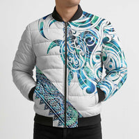 Kahui Whetu Paua shell Kowhaiwhai Taniko Personalised Bomber Puffer Jacket Turtle Tattoo Maori Tribal Style LT9 - Polynesian Pride