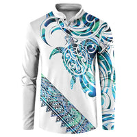 Kahui Whetu Paua shell Kowhaiwhai Taniko Personalised Button Sweatshirt Turtle Tattoo Maori Tribal Style LT9 Blue - Polynesian Pride