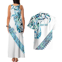 Kahui Whetu Paua shell Kowhaiwhai Taniko Personalised Couples Matching Tank Maxi Dress and Hawaiian Shirt Turtle Tattoo Maori Tribal Style