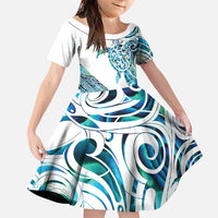 Kahui Whetu Paua shell Kowhaiwhai Taniko Personalised Family Matching Off Shoulder Maxi Dress and Hawaiian Shirt Turtle Tattoo Maori Tribal Style