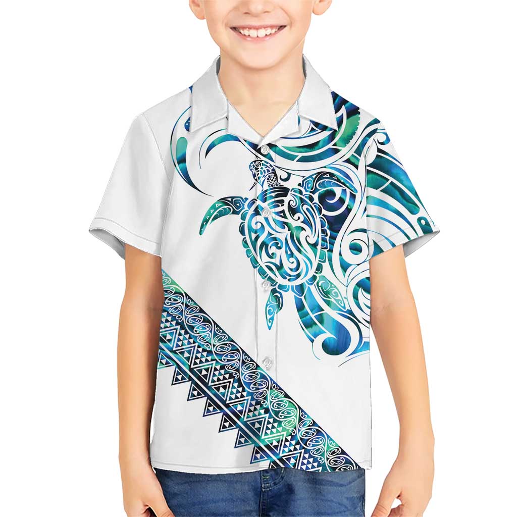Kahui Whetu Paua shell Kowhaiwhai Taniko Personalised Family Matching Off Shoulder Short Dress and Hawaiian Shirt Turtle Tattoo Maori Tribal Style