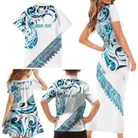 Kahui Whetu Paua shell Kowhaiwhai Taniko Personalised Family Matching Short Sleeve Bodycon Dress and Hawaiian Shirt Turtle Tattoo Maori Tribal Style