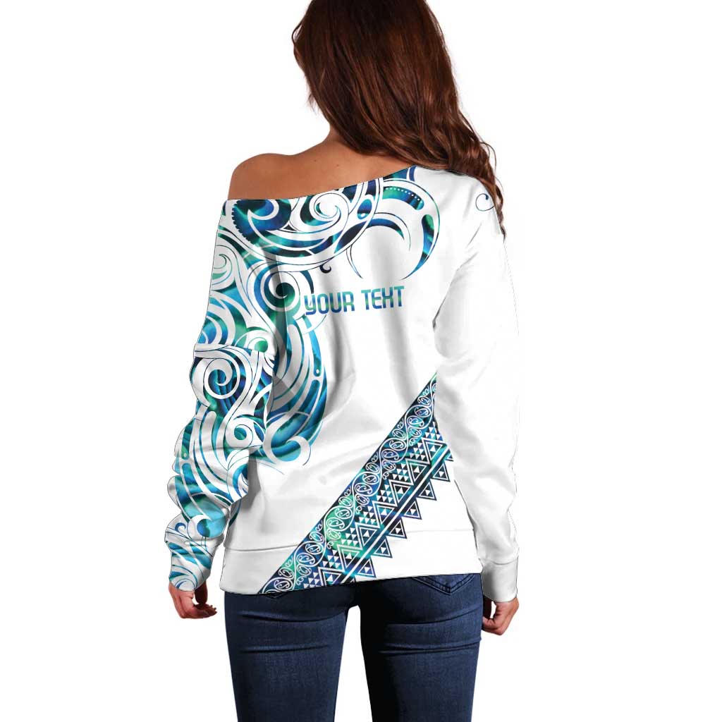Kahui Whetu Paua shell Kowhaiwhai Taniko Personalised Off Shoulder Sweater Turtle Tattoo Maori Tribal Style LT9 - Polynesian Pride