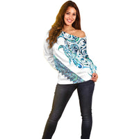 Kahui Whetu Paua shell Kowhaiwhai Taniko Personalised Off Shoulder Sweater Turtle Tattoo Maori Tribal Style LT9 - Polynesian Pride