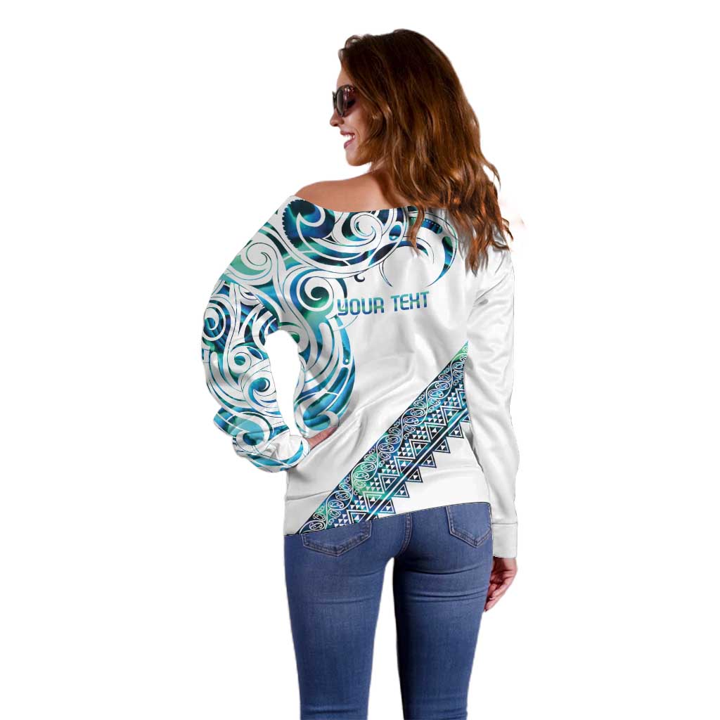 Kahui Whetu Paua shell Kowhaiwhai Taniko Personalised Off Shoulder Sweater Turtle Tattoo Maori Tribal Style LT9 - Polynesian Pride