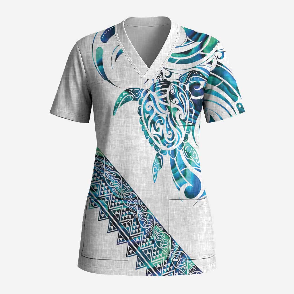 Kahui Whetu Paua shell Kowhaiwhai Taniko Personalised Scrub Top Turtle Tattoo Maori Tribal Style LT9 Adult Blue - Polynesian Pride