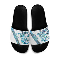 Kahui Whetu Paua shell Kowhaiwhai Taniko Personalised Slide Sandals Turtle Tattoo Maori Tribal Style LT9 Blue - Polynesian Pride
