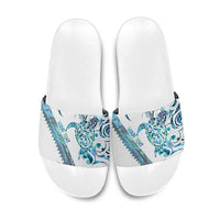 Kahui Whetu Paua shell Kowhaiwhai Taniko Personalised Slide Sandals Turtle Tattoo Maori Tribal Style LT9 Blue - Polynesian Pride