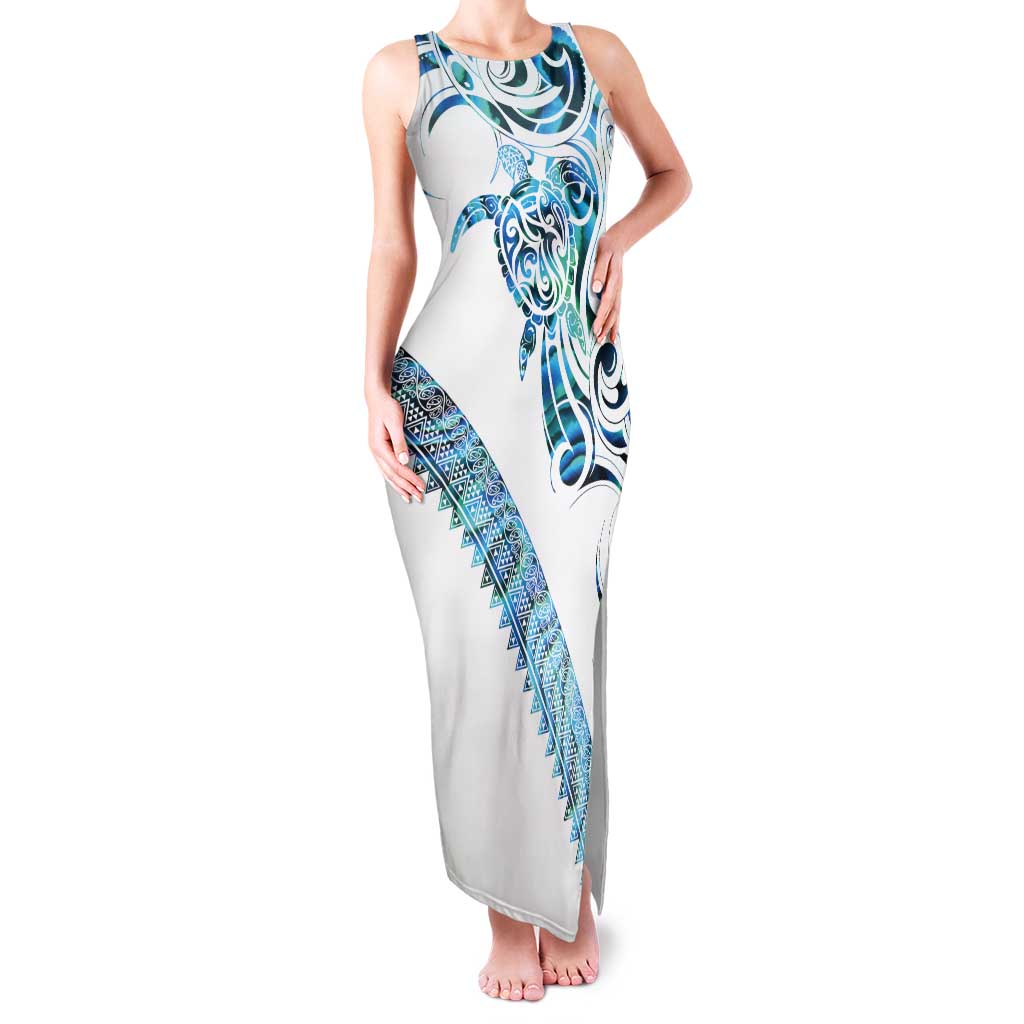 Kahui Whetu Paua shell Kowhaiwhai Taniko Personalised Tank Maxi Dress Turtle Tattoo Maori Tribal Style LT9 Women Blue - Polynesian Pride