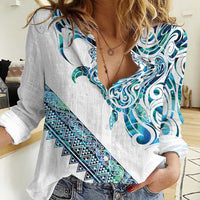 Kahui Whetu Paua shell Kowhaiwhai Taniko Personalised Women Casual Shirt Turtle Tattoo Maori Tribal Style