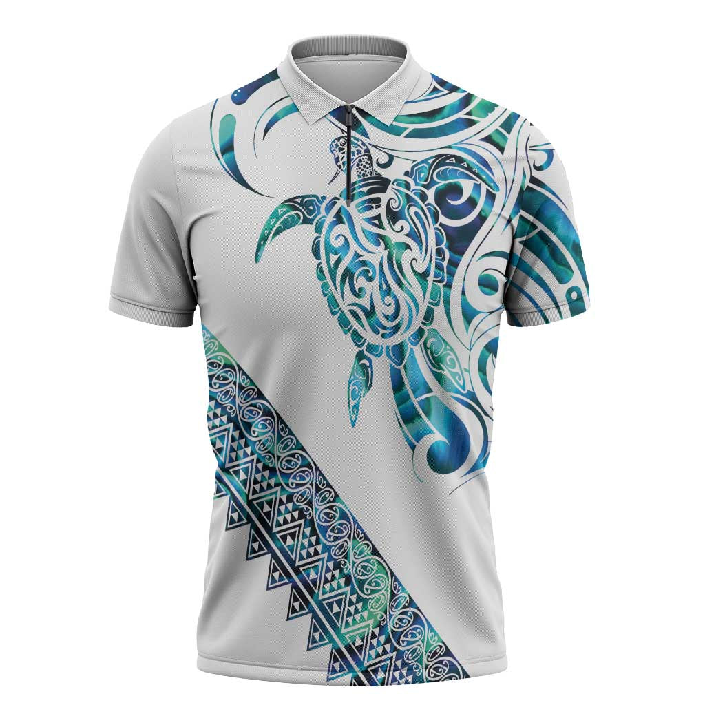 Kahui Whetu Paua shell Kowhaiwhai Taniko Personalised Zipper Polo Shirt Turtle Tattoo Maori Tribal Style LT9 Blue - Polynesian Pride