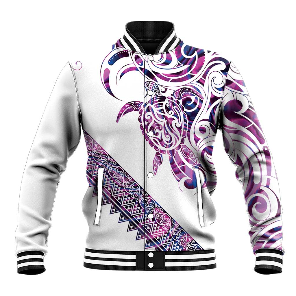 Mawhero Paua shell Kowhaiwhai Taniko Personalised Baseball Jacket Turtle Tattoo Maori Tribal Style LT9 Unisex Pink - Polynesian Pride