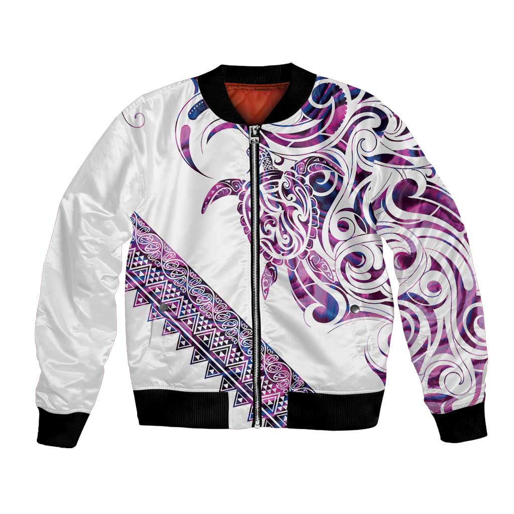 Mawhero Paua shell Kowhaiwhai Taniko Personalised Bomber Jacket Turtle Tattoo Maori Tribal Style LT9 Unisex Pink - Polynesian Pride