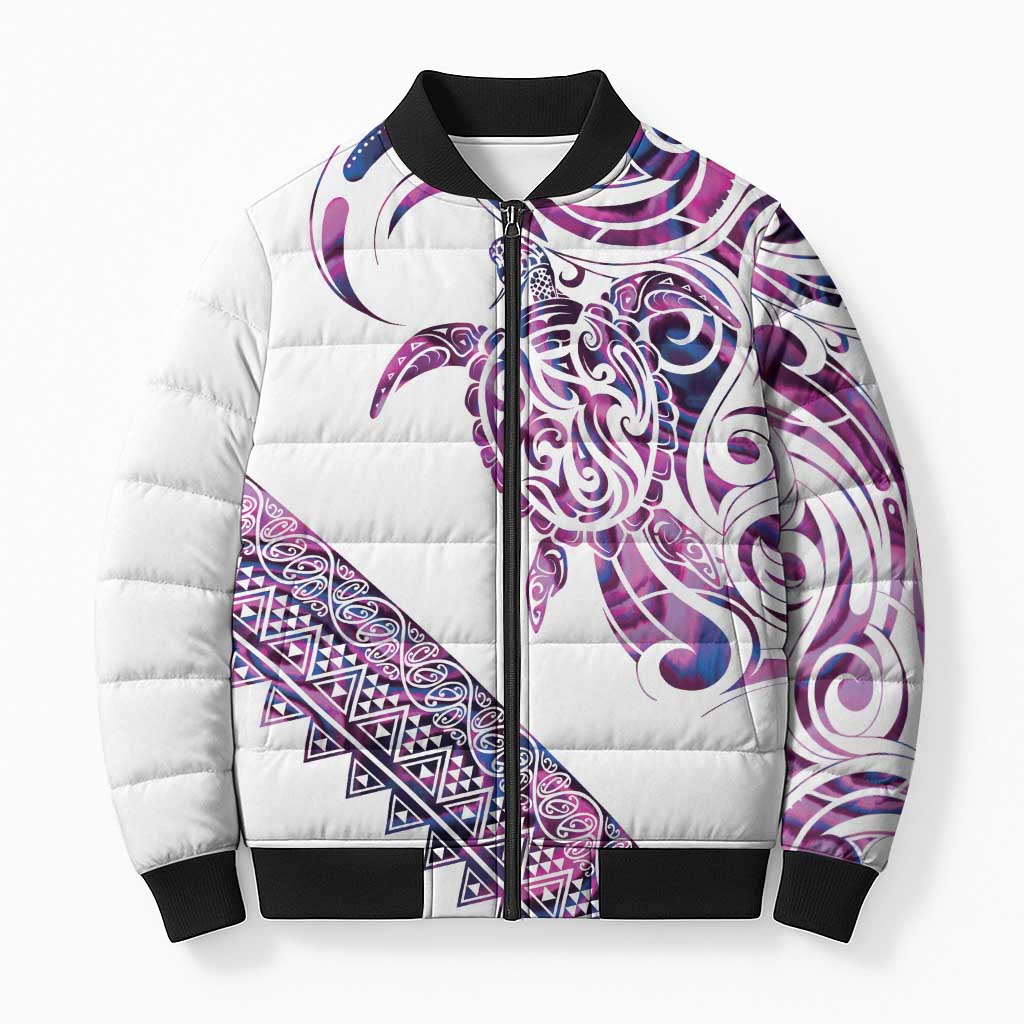 Mawhero Paua shell Kowhaiwhai Taniko Personalised Bomber Puffer Jacket Turtle Tattoo Maori Tribal Style LT9 Unisex Pink - Polynesian Pride