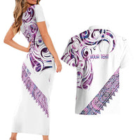 Mawhero Paua shell Kowhaiwhai Taniko Personalised Couples Matching Short Sleeve Bodycon Dress and Hawaiian Shirt Turtle Tattoo Maori Tribal Style