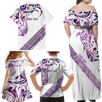 Mawhero Paua shell Kowhaiwhai Taniko Personalised Family Matching Off Shoulder Maxi Dress and Hawaiian Shirt Turtle Tattoo Maori Tribal Style