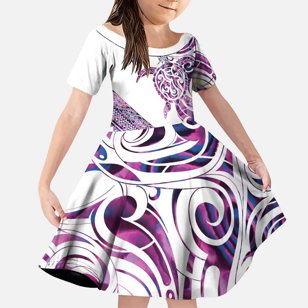 Mawhero Paua shell Kowhaiwhai Taniko Personalised Family Matching Short Sleeve Bodycon Dress and Hawaiian Shirt Turtle Tattoo Maori Tribal Style