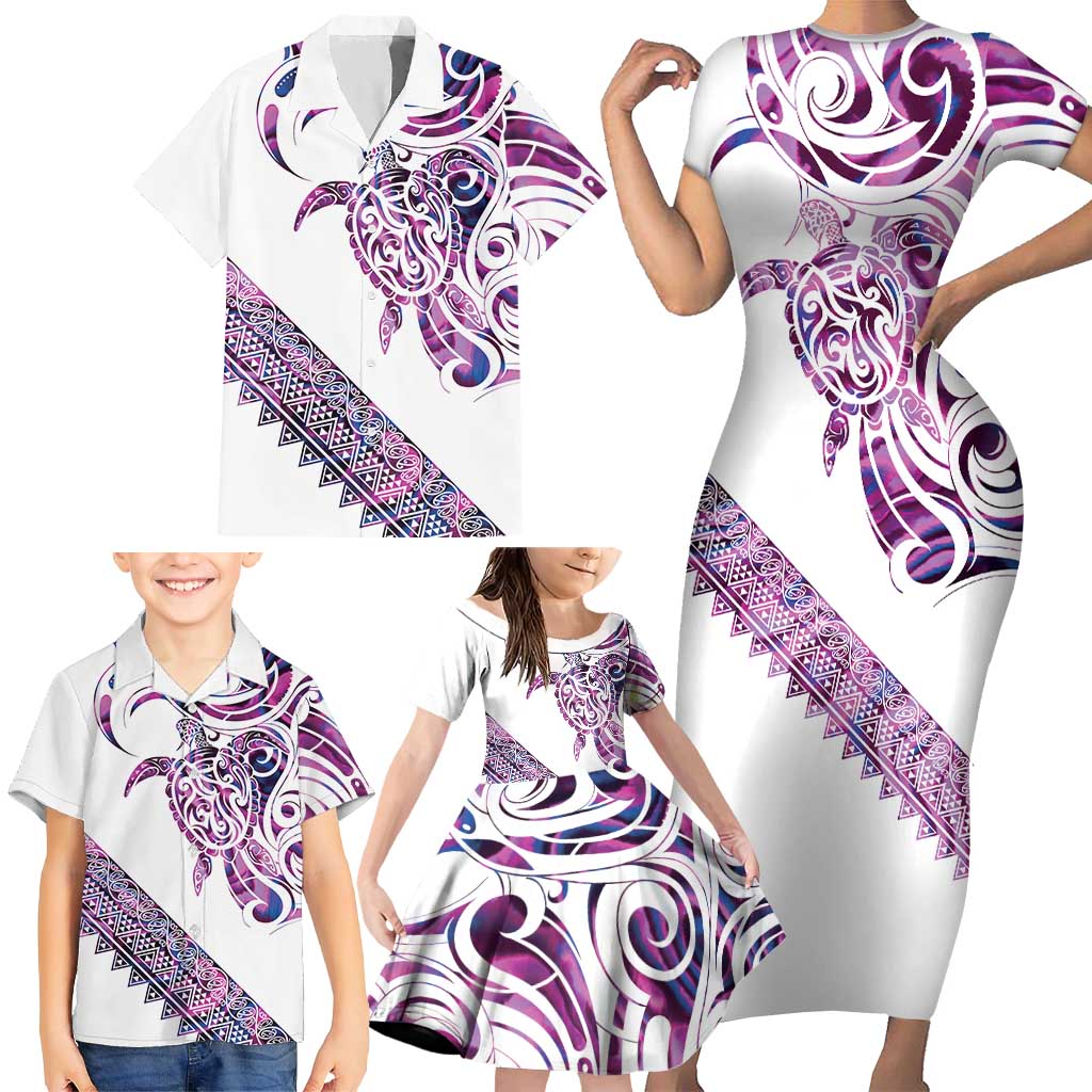 Mawhero Paua shell Kowhaiwhai Taniko Personalised Family Matching Short Sleeve Bodycon Dress and Hawaiian Shirt Turtle Tattoo Maori Tribal Style LT9 - Polynesian Pride