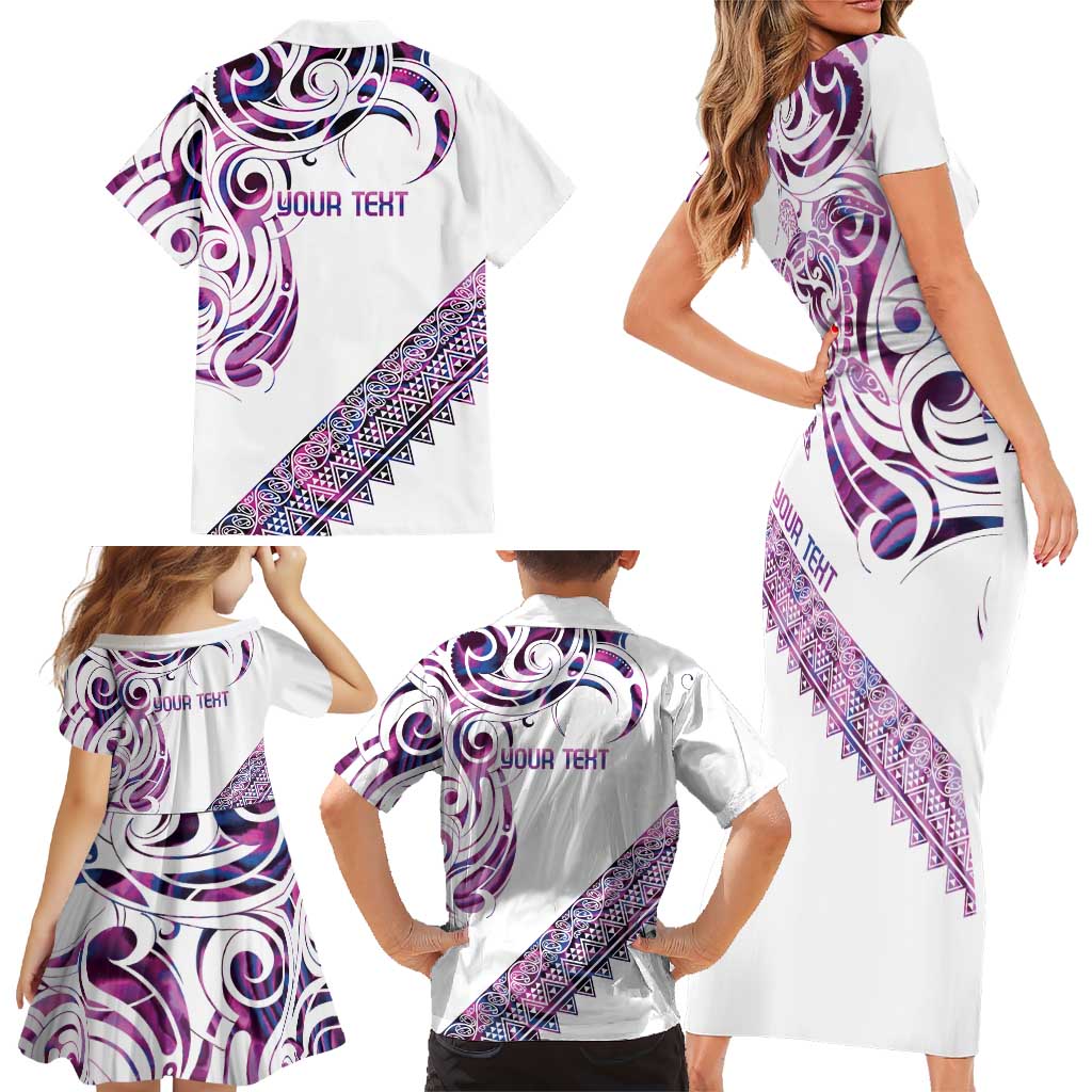 Mawhero Paua shell Kowhaiwhai Taniko Personalised Family Matching Short Sleeve Bodycon Dress and Hawaiian Shirt Turtle Tattoo Maori Tribal Style