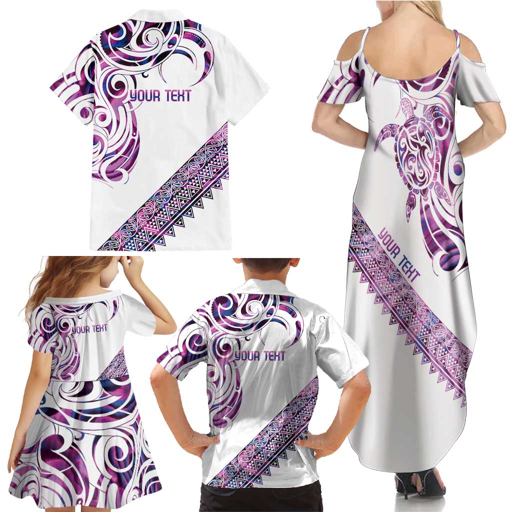 Mawhero Paua shell Kowhaiwhai Taniko Personalised Family Matching Summer Maxi Dress and Hawaiian Shirt Turtle Tattoo Maori Tribal Style