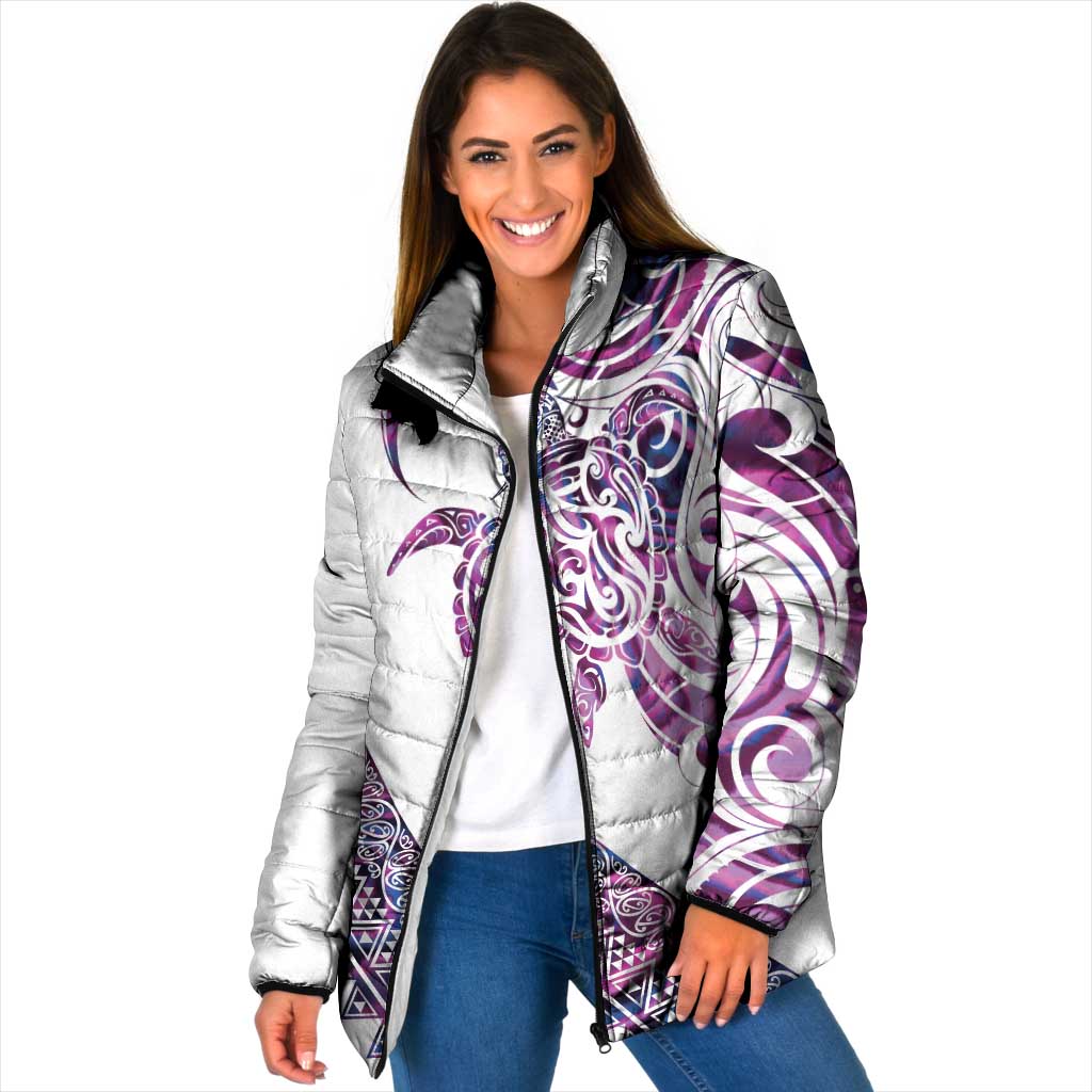 Mawhero Paua shell Kowhaiwhai Taniko Personalised Padded Jacket Turtle Tattoo Maori Tribal Style LT9 Women Pink - Polynesian Pride