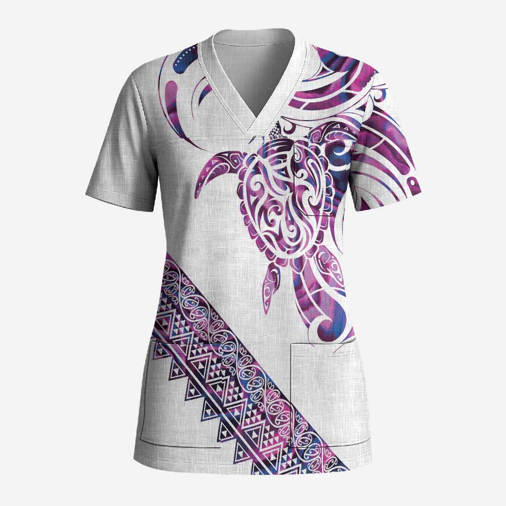 Mawhero Paua shell Kowhaiwhai Taniko Personalised Scrub Top Turtle Tattoo Maori Tribal Style LT9 Adult Pink - Polynesian Pride