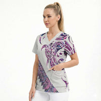 Mawhero Paua shell Kowhaiwhai Taniko Personalised Scrub Top Turtle Tattoo Maori Tribal Style LT9 - Polynesian Pride