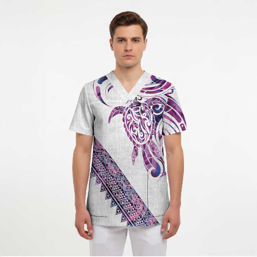 Mawhero Paua shell Kowhaiwhai Taniko Personalised Scrub Top Turtle Tattoo Maori Tribal Style LT9 - Polynesian Pride