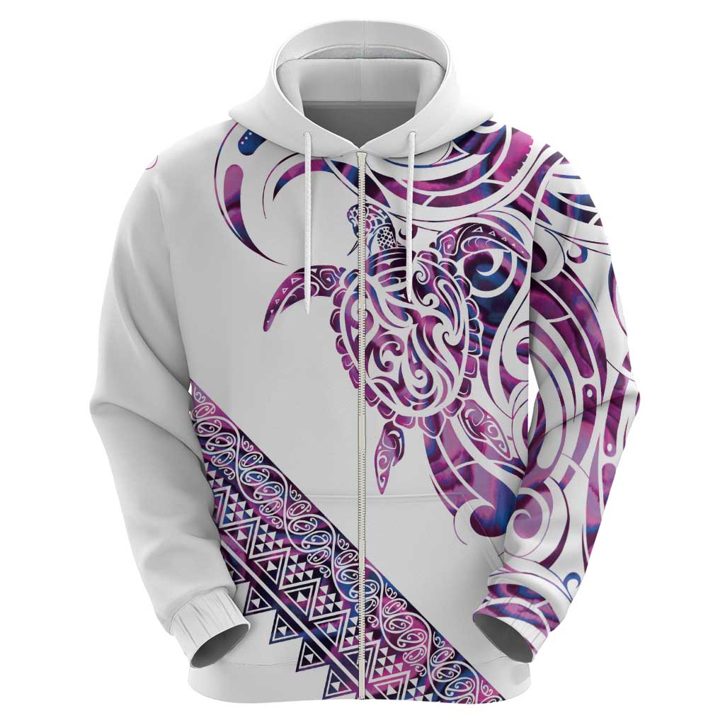 Mawhero Paua shell Kowhaiwhai Taniko Personalised Zip Hoodie Turtle Tattoo Maori Tribal Style LT9 - Polynesian Pride