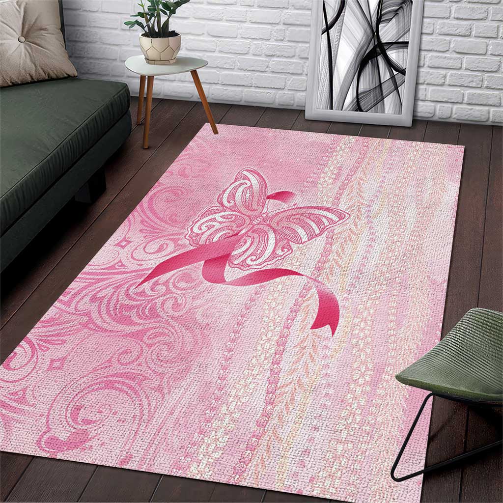 Breast Cancer Awareness Area Rug Maile Pikake Lokelani Crown Flower Lei Inspired