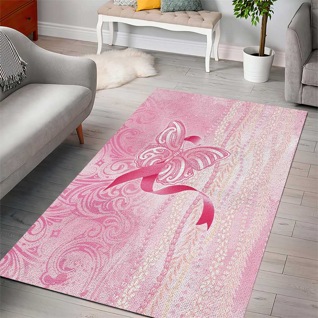 Breast Cancer Awareness Area Rug Maile Pikake Lokelani Crown Flower Lei Inspired
