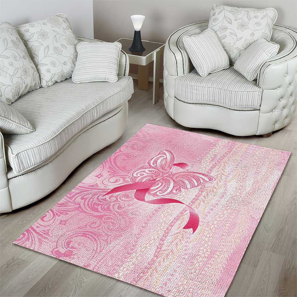 Breast Cancer Awareness Area Rug Maile Pikake Lokelani Crown Flower Lei Inspired