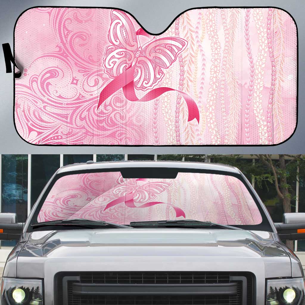 Breast Cancer Awareness Auto Sun Shade Maile Pikake Lokelani Crown Flower Lei Inspired LT9 Pink - Polynesian Pride
