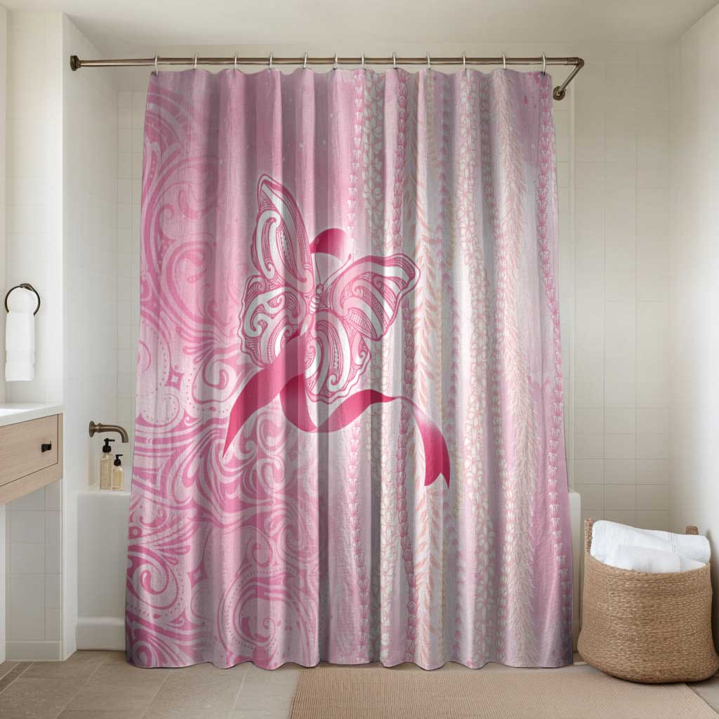Breast Cancer Awareness Bathroom Set Maile Pikake Lokelani Crown Flower Lei Inspired LT9 Shower Curtain Only Pink - Polynesian Pride