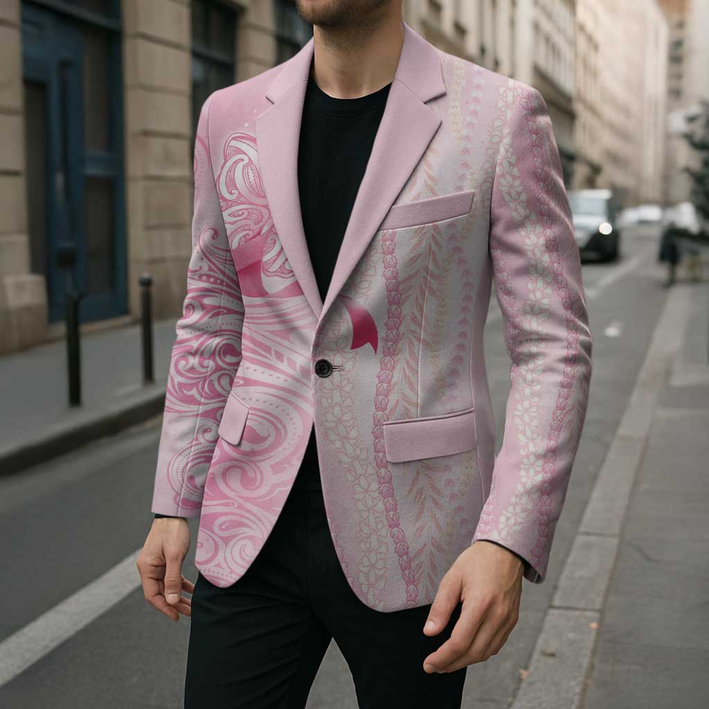 Breast Cancer Awareness Blazer Maile Pikake Lokelani Crown Flower Lei Inspired LT9 - Polynesian Pride