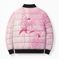 Breast Cancer Awareness Bomber Puffer Jacket Maile Pikake Lokelani Crown Flower Lei Inspired