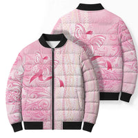 Breast Cancer Awareness Bomber Puffer Jacket Maile Pikake Lokelani Crown Flower Lei Inspired