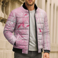 Breast Cancer Awareness Bomber Puffer Jacket Maile Pikake Lokelani Crown Flower Lei Inspired